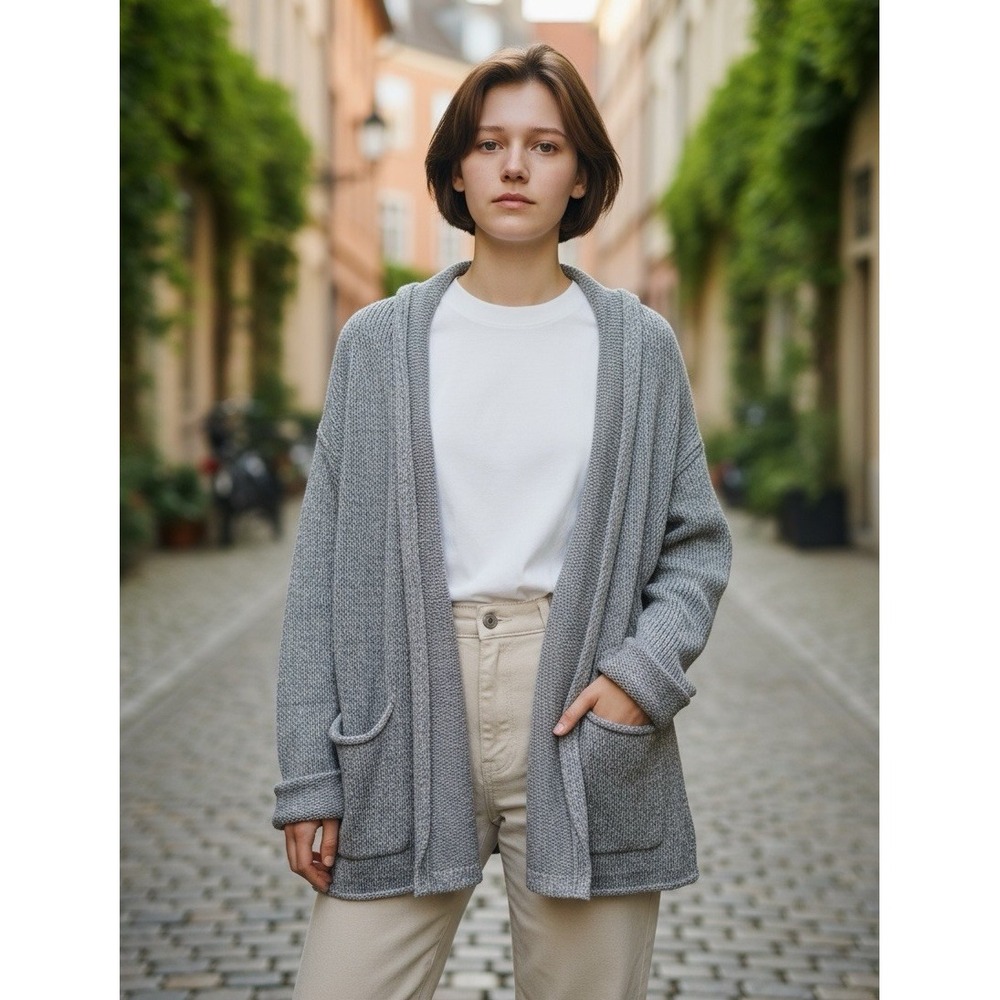 ANTHROPOLGIE Cardigan Sweater Women's Size S Grey Knit‎ Coastal Grandma